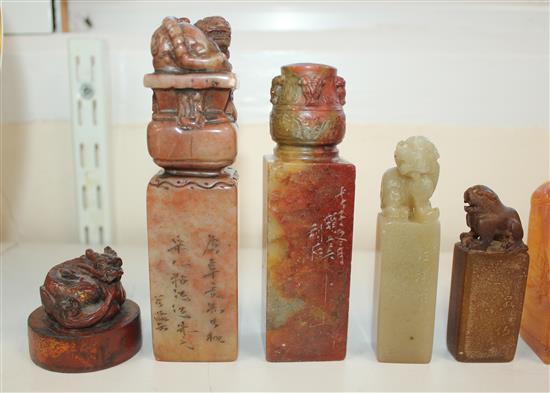 A collection of seventeen Chinese stone seals, height 1.9 to 15cm (17)